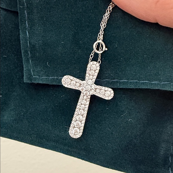 Corace Collection Pave Cross Necklace Sterling Silver - Picture 8 of 12
